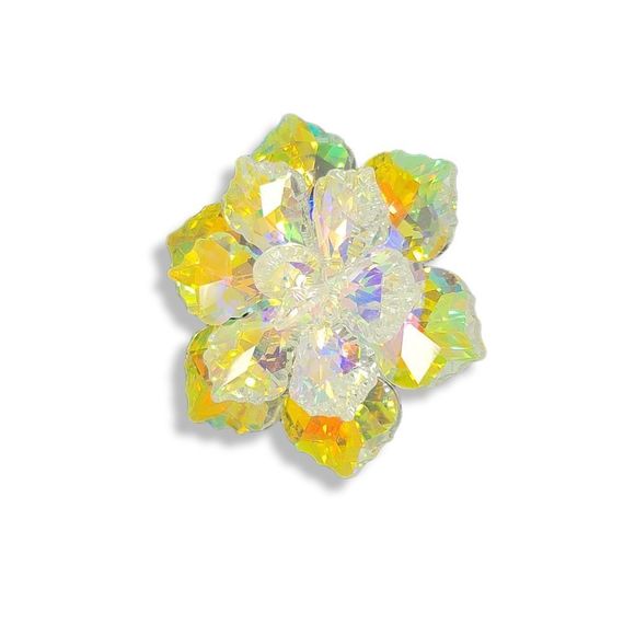 Radiant Irridecent Sparkling Crystal Petal Flower Brooch Pin - Picture 3 of 7